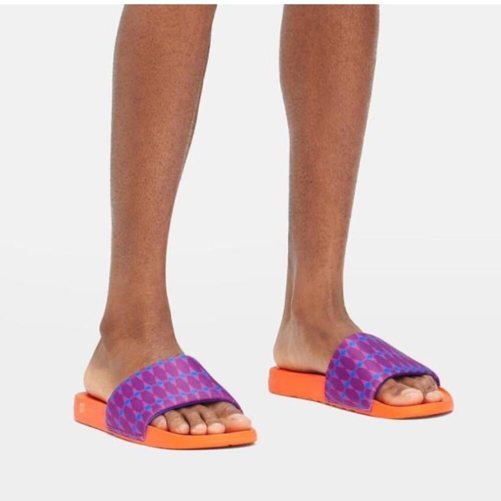 Fitflop Iqushion X Yinka Ilori Men's Violet Blue Haze Slide Sandal Shoes Size 12